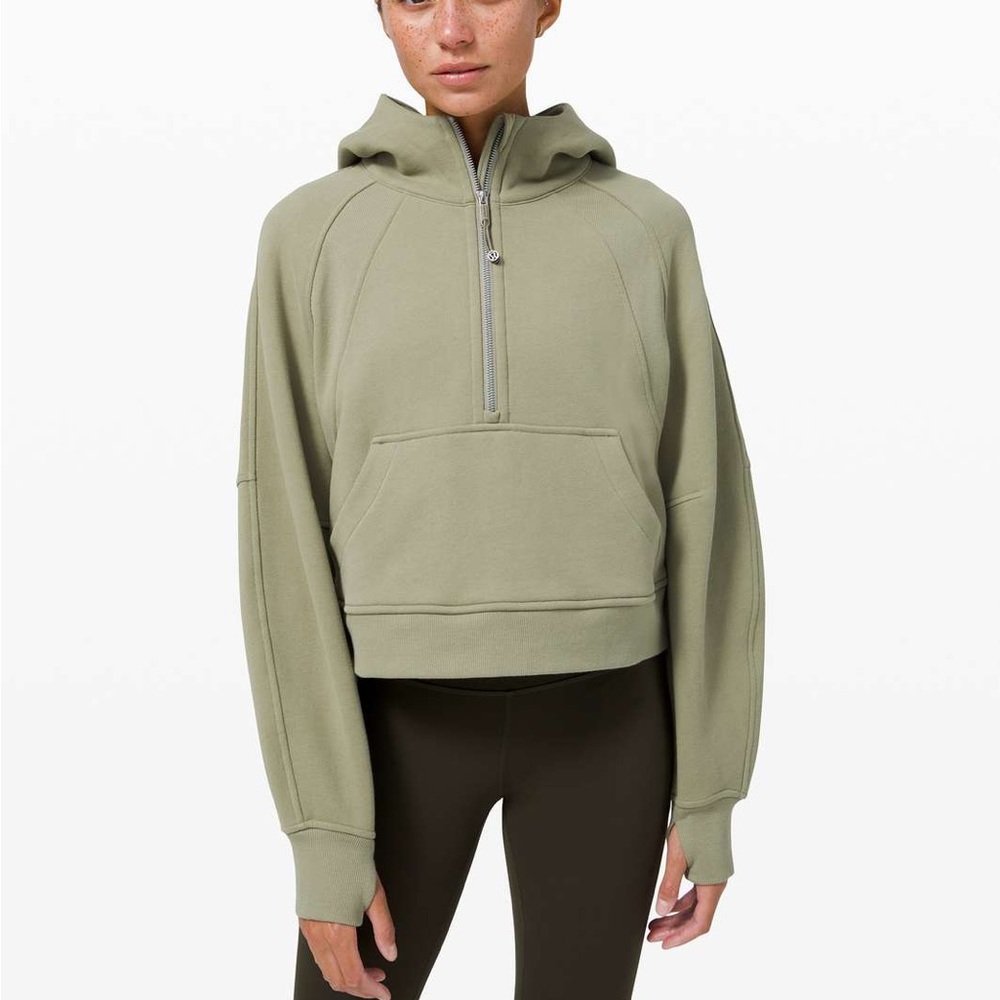 Lululemon Scuba Oversized 1/2 Zip Hoodie Pullover in Rosemary Green FLAWED